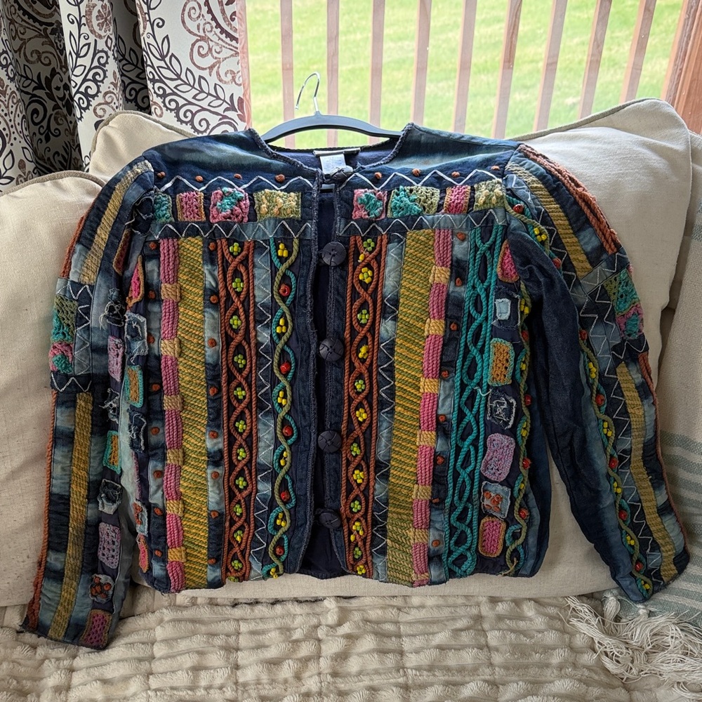 Coldwater Creek Multicolor Embroidered Jean Jacket
